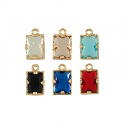 Brass Rectangle Setting w/ Glass Stone 6x8mm
