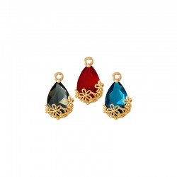 Brass Drop Setting w/ Flowers & Glass Stone 9x14mm
