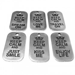 Zamak "KEEP CALM" Army Tags 6 Assorted Styles 40x25mm