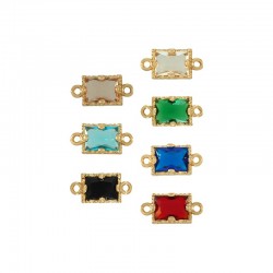 Brass Connector Rectangle Setting w/ Glass Stone 6x9mm