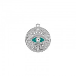 Brass Charm Round w/ Evil Eye & Enamel 20mm