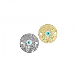 Brass Connector Round w/ Evil Eye & Enamel 16mm