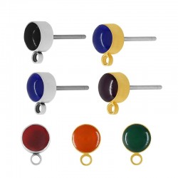 Brass Earring Round w/ Enamel & Loop 5mm