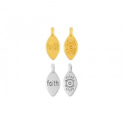 Zamak Charm Rhombus Oval “faith” w/ Evil Eye 11x6mm