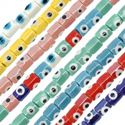 Porcelain Bead Tube w/ Evil Eye & Enamel 5x7mm (Ø1.3mm)