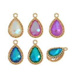 Brass Charm Setting w/ Glass Drop 13x16mm