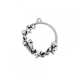 Zamak Pendant Round w/Shells and Seahorse 33mm