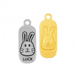 Zamak Charm Tag “LUCK” w/ Bunny 9x20mm