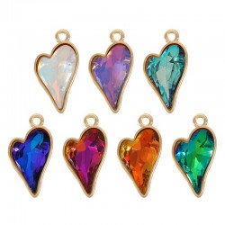 Brass Charm Setting w/ Glass Heart 11x16mm