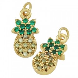 Zircon Brass Charm Pineapple 8x14mm