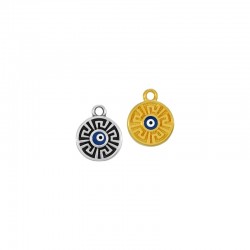 Zamak Charm Round w/ Meander Evil Eye & Enamel 11.4mm