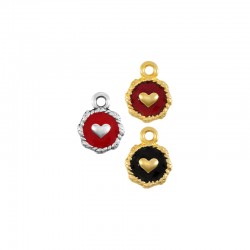 Zamak Charm Round Irregular w/ Heart & Enamel 10x13mm