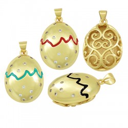 Enameled Brass Charm Egg with Zircon 18x25mm