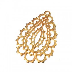 Pendentif Goutte en Métal/Laiton Filigrane, 28x40mm