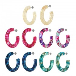 Resin Earring Hoop w/ Shell Chips 35x38mm
