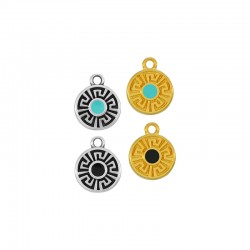 Enameled Zamak Charm Round with Meander 11.4mm