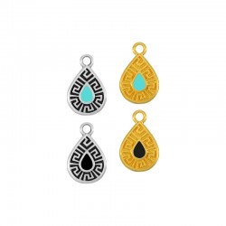 Enameled Zamak Charm Teardrop with Meander 10.4x13.3mm