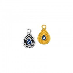 Zamak Charm Drop w/ Meander Evil Eye & Enamel 10.4x13.3mm