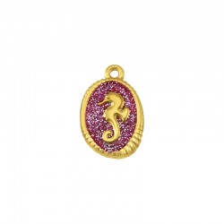 Enameled Zamak Charm Oval Seahorse 14x18mm
