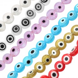 Glass Bead Round Flat w/ Evil Eye 6mm (Ø1mm) (~60pcs/string)