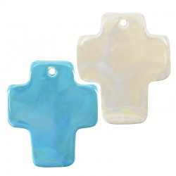 Ceramic Pendant Cross w/ Enamel 50x60mm