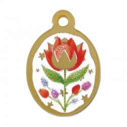 Plexi Acrylic Charm Oval w/ Flower 15x18mm