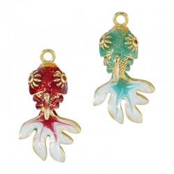 Enamelled Brass Pendant Fish w/ Zircon 14x22mm