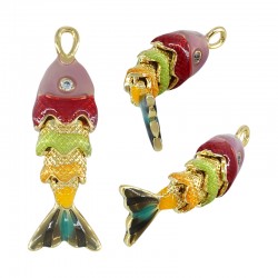 Enamelled Brass Pendant Fish w/ Zircon 9x24mm