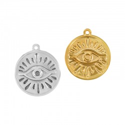 Brass Charm Round w/ Evil Eye 20mm