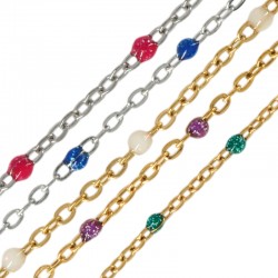 Stainless Steel 304 Chain with Glitter Enamel 1.5x2mm