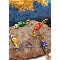 Enameled Brass Pendant Fish with Zircon 10x39mm