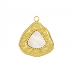 Breloque Ronde Martelée en base de Coquille 16x18mm en Acier Inoxydable 304