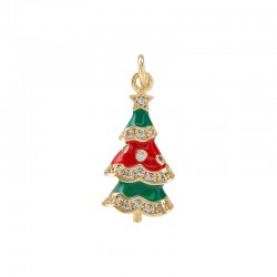 Breloque en Laiton Émaillé en Forme D'Arbre de Noël avec Zircon 11 x 24 mm