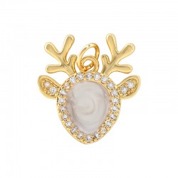 Charm en Laiton Émaillé cerf avec Zircon 17 x 19 mm