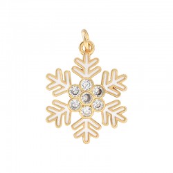Charm en Laiton Émaillé « Flocon de Neige » avec Zircon 18 x 23 mm