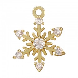 Charm en Laiton en Forme de Flocon de Neige avec Zircon 11 x 15 mm