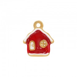 Charm Maison en Acier Inoxydable 304 Émaillé avec Neige 14 x 16.7 Mm/5.2 mm