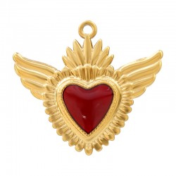 Pendentif cœur et Ailes en Acier Inoxydable 304 Émaillé 31 x 28 mm