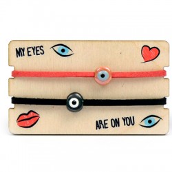 Wooden Card 85x50mm with 2 Bracelets Ceramic Eye