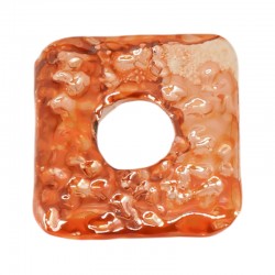 Perle Carrée en Céramique Émaillée Orange ~44X46 mm/6 mm Ø14 mm