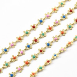 Chaîne en Métal/Laiton avec fleurs émaillées 6mm