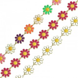 Chaîne Fleur en Laiton Émaillé 9.5 x 11 mm