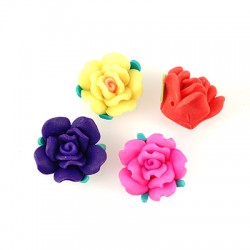 Polymer Clay Bead Flower Rose and Leaf 20mm
