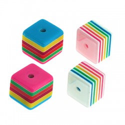 Perle en Résine Cubique à Rayures 12 mm