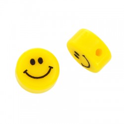 Perle en Résine Ronde à Visage Souriant plat 12 mm/6 mm Ø 2 mm