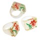 Resin Finger Ring Square with Flower 24x19mm