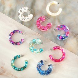 Resin Earring Hoop with Shell Chips 35x38mm