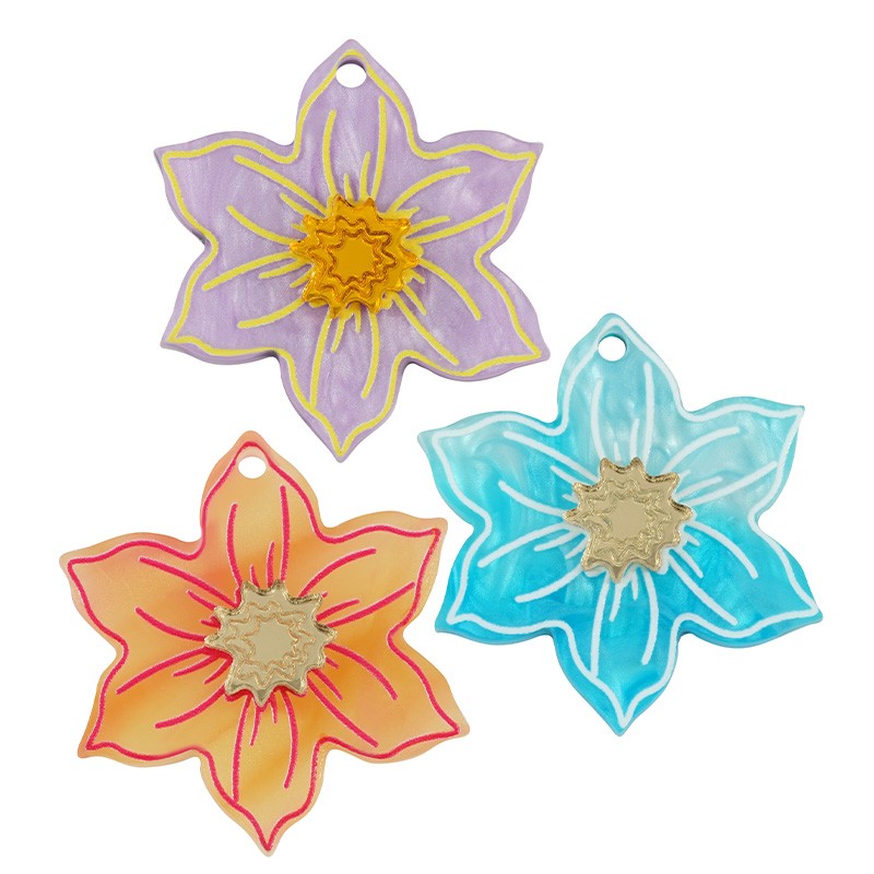Lot De 6 Pendentifs En Forme De Fleur Sculptée - 3,5 Cm - Pour Fabrication De Bijoux