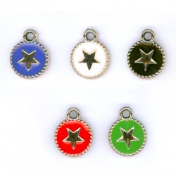 Colgante Acrílico Metalizado Esmaltado Redondo con Estrella 15x19mm
