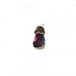 Pendentif Ovale en Cristal avec Capuchon en Strass 12 x 25 mm